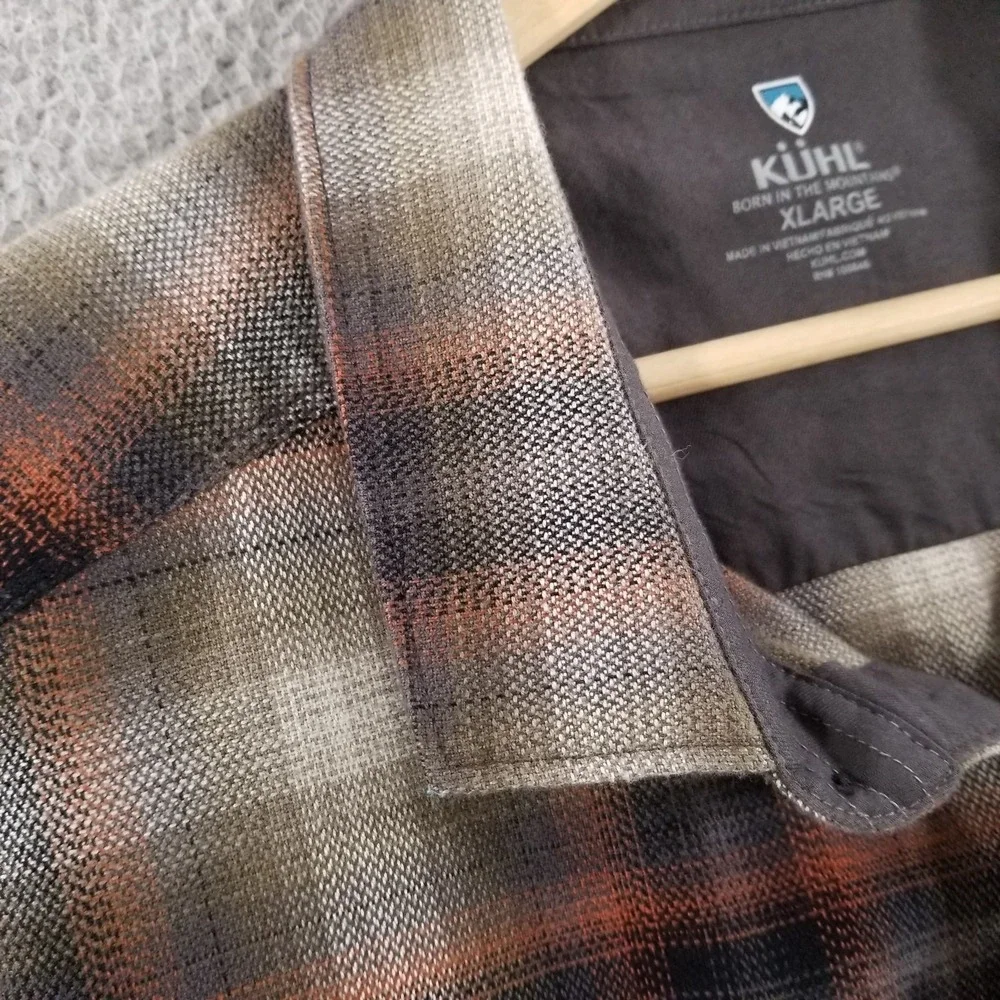 Kuhl Shirt Mens XL Brown Plaid The Law Flannel Outdoor Hiking Workwear Button Up